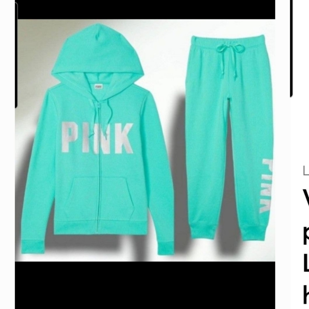 PINK Victoria's Secret Teal Hoodie and Joggers Set